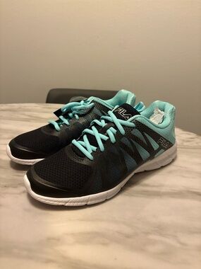 Fila Black and Teal Women's Memory Foam Athletic Shoes